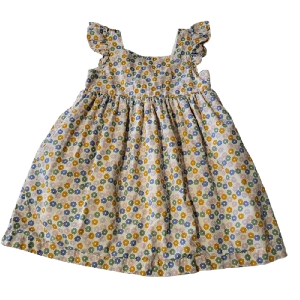 Hanna Andersson Floral Poplin Ruffle Sleeve Dress Cotton Pockets Girl's Size 6-7